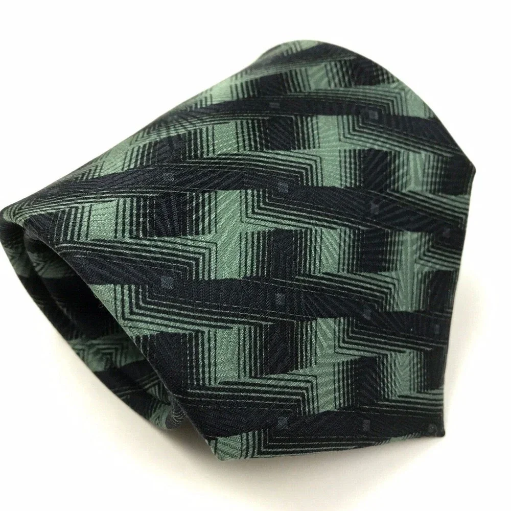 Jhane Barnes 100% Silk Tie Men's Green Black Geometric Designer Necktie Japan - Picture 6 of 10